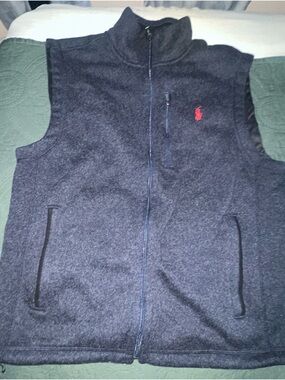 Polo Ralph Lauren Brushed Fleece Full-Zip Sweater Vest in navy heather. Size M